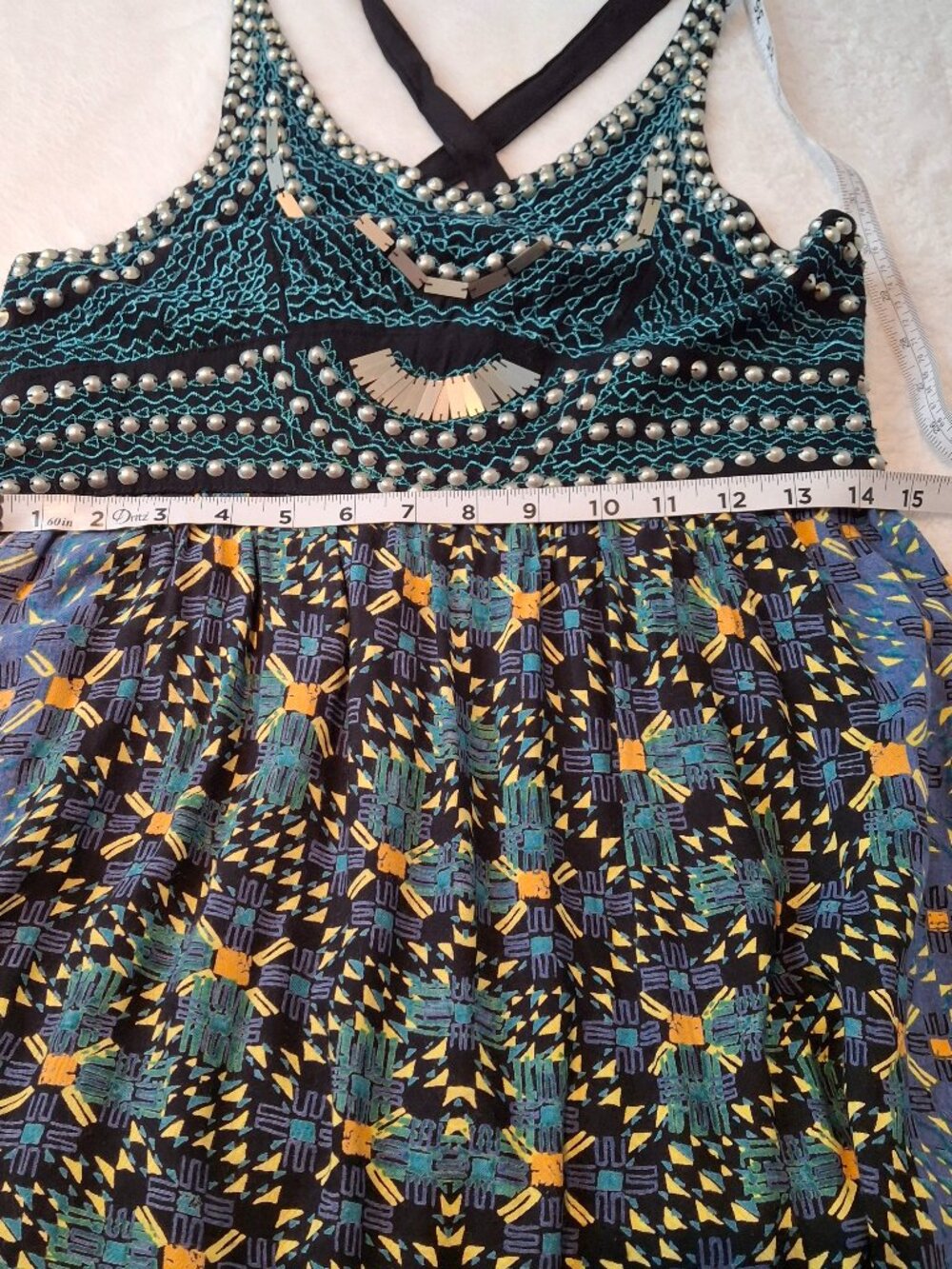 Angie Maxi Dress Sz L Embroidered Beaded Gypsy Boho Festival Hippie 90s Y2K - Picture 12 of 16